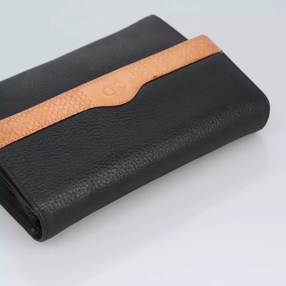 Christian Dior Pouch Leather Black Gold Auth - Picture 10 of 15